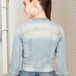 Kotty Women Collarless Solid Denim Jacket image 2
