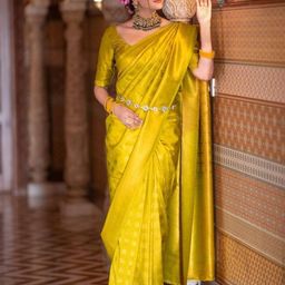 VILLE FASHION Geometric Woven Design Zari Kanjeevaram Saree-picture-3