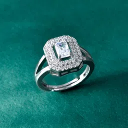 Voylla Rhodium-Plated Sparkling Elegance Zenith American Diamond Studded Solitaire Ring-picture-38