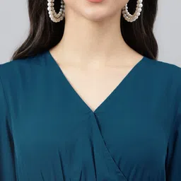 Raiyani Enterprise Solid Smocked Detail Wrap Tiered Ethnic Dress image 3
