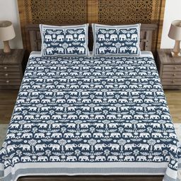 Myntra Elegant Homes Blue Ethnic Motifs Printed 210 TC King Bedsheet Set 2.69m x 2.69m-picture-34