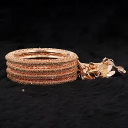 ZULKA Set Of 4 Gold-Plated Zircon Studded & Pearls Beaded Latkan Bangles image 2
