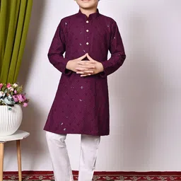 AHLAN APPARELS Boys Ethnic Motifs Embroidered Sequinned Kurta with Pyjamas-picture-18