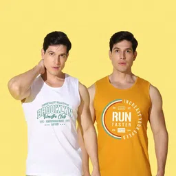 WOOSTRO Men Pack of 2 Typography Printed Round Neck Cotton Slim Fit Sports T-shirts image 5