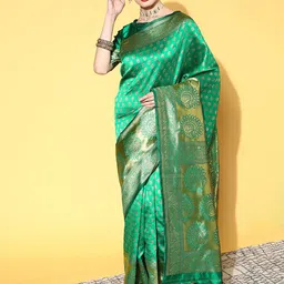 Mitera Ethnic Motifs Zari Silk Blend Dharmavaram Saree-picture-25