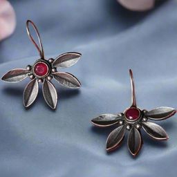 Anouk Women Red Oxidized Artificial Stones Floral Silver-Plated Ethnic Drop Earrings-picture-44
