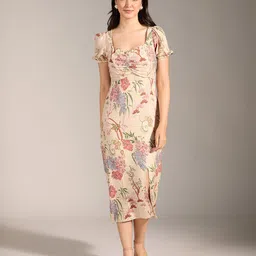 20Dresses Floral Print Puff Sleeve Sheath Midi Dress-image-22