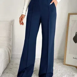 BROADSTAR Women Smart Straight Fit High-Rise Easy Wash Pleated Trousers-picture-33