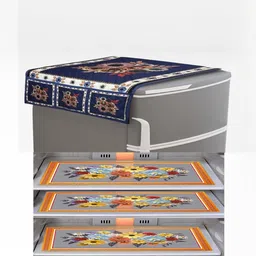 LooMantha Blue & Orange 5 Pieces Printed Refrigerator Cover & Fridge Mats-picture-29