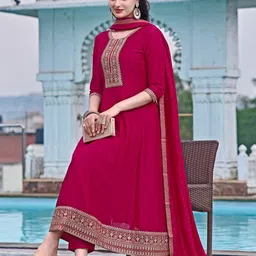 Berrylicious Floral Embroidered Sequinned Anarkali Kurta With Trousers & Dupatta image 2