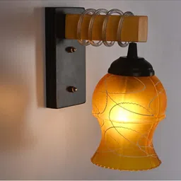 1ST TIME Yellow & Yellow Textured Wood Abstract Shaped Shaped Wall Lamp image 2