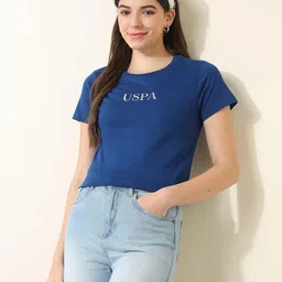 U.S. Polo Assn. Women Typography Printed Round Neck Cotton T-shirt-picture-18