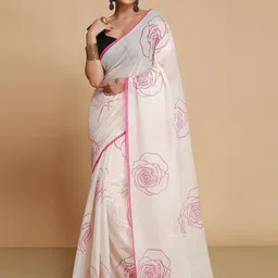 WoodenTant Floral Pure Cotton Saree-image-4