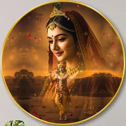 Livin'luxe Orange & Gold-Toned Radha Krishna Wall Round Painting Wall Art 20" x 20"-picture-40