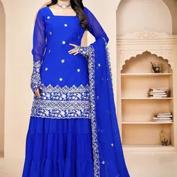 The Trendy Fashion Wear Women Embroidered Anarkali Kurta with Sharara & Dupatta-picture-46