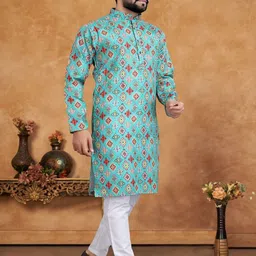 KC Kunj Creation Men Cotton Blend Floral Printed Kurta with Pyjamas image 3