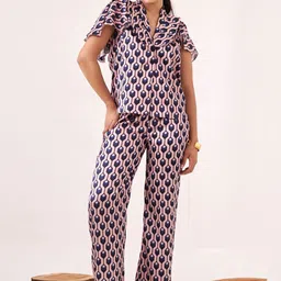 LOVEPRASHA Women Geometric Printed Shirt Collar Top With Trousers Co-Ords-image-30