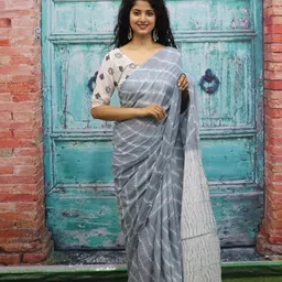 TROPWEAR Tie and Dye Pure Cotton Block Print Saree-picture-28