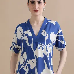 BLACK & BLAH BLAH Relaxed Fit Floral Printed A-Line Midi Dress image 3