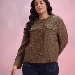 DressBerry Curve Collarless Fringed Tweed Coat image 4