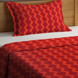 myntra elegant homes Red Woven Design Cotton Single Bedcover with Pillow cover image 2