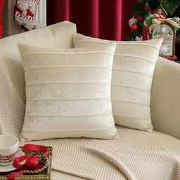 Khooti White & Green Set of 3 Striped Square Cushion Covers-picture-13