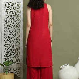 Jompers Geometric Embroidered Sequinned Sleeveless V-Neck Straight Kurta With Palazzos image 3