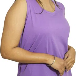 pinkshell Women Solid Round Neck Cotton Blend Purple T-Shirt image 3