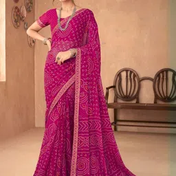 INDONIQ Bandhani Print Saree With Blouse Piece image 3