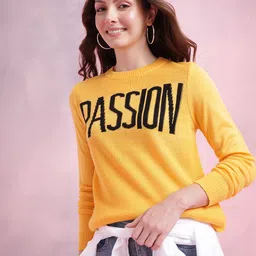 DressBerry Self Design Typography Ribbed Pullover-image-3