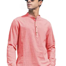 Yugnik Cotton Mandarin Collar Roll-Up Sleeves Straight Kurtas-picture-10