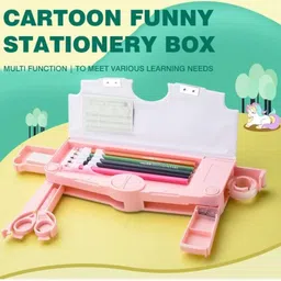 joy maker Unicorn Print Multi Compartment Button Operated Magnetic Compass Box For Kids, Price For 1Pc | RP378 Art Plastic Pencil Box image 3