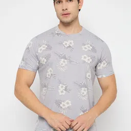 Duke Floral Printed Round Neck Cotton Slim Fit T-shirt-image-86