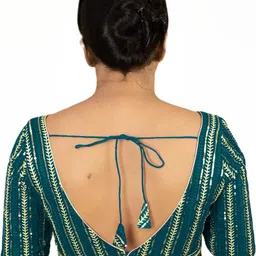 PU FASHION Women Embroidered Sequinned V Neck Saree Blouse-image-59