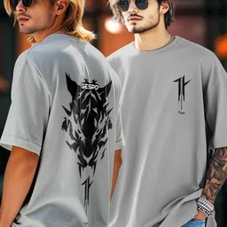 AUSK Graphic Printed Round Neck Drop Shoulder Sleeves Oversized Pure Cotton T-shirt image 2