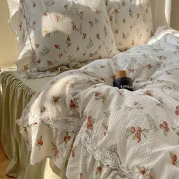 JC HOME Green & White Floral Polycotton 3 Piece Double Queen Regular Bedding Set image 5