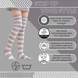 NESKA MODA Women Striped Cotton Thigh High Stockings image 2