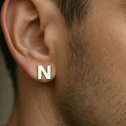 Goldnera Men 925 Sterling Silver Contemporary Letter N Stud-image-25