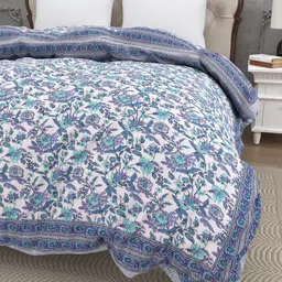 JAIPUR FABRIC Blue & White Floral Heavy Winter 300 GSM Comforter image 4