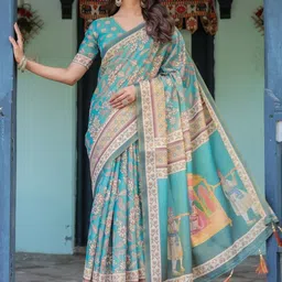 ALMAARI FASHION Floral Pure Cotton Banarasi Saree-picture-24