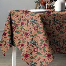 Aura Peach-Coloured Floral 6-Seater Table Cover image 2
