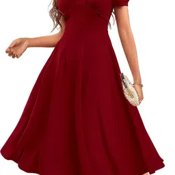 tessavegas Women Fit and Flare Maroon Below Knee Dress-picture-12