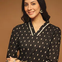 Anouk Geometric Printed V-Neck Pure Cotton Straight Kurta image 3