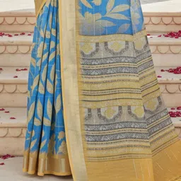 ZAMUNA Floral Pure Linen Saree image 3