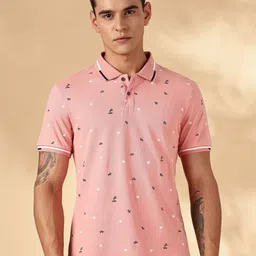 Mast & Harbour Men Printed Polo Collar Pure Cotton T-shirt-picture-55