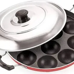 mainsa 12 Cavities Non-Stick Appam Maker with Lid, Side Handles NA Pan 22 cm diameter with Lid 0.5 L capacity image 1