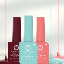Colors Queen Affair 3Pcs Matte Nail Lacquer-13ml Each-Regal Ruby-Bubble Gum Pop-Frost Grey image 5
