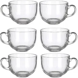 pkmsho Pack of 6 Glass Crystal Round Tea Cups 145ml Coffee glass with Handle, Milk, Hot & Cold Beverage-picture-18
