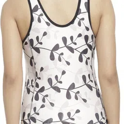 Kamz Women's Polyester Spandex Plain Printed Knee Length Romper Style Padded One Piece Swimsuits_Black,OffWhite_Combo of 2 Printed Women Swim-dress Multicolor Swimsuit image 4