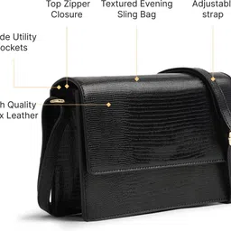 fastrack Black Women Sling Bag Lizard Texture image 3